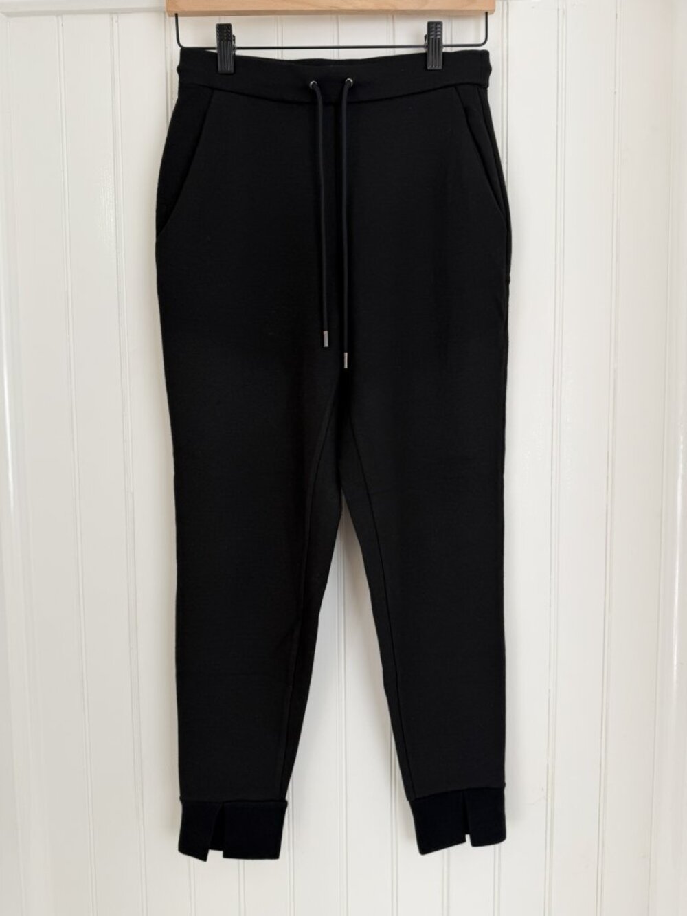 Theory Slouchy Jogger Black Double Knit — Pull-On Drawstring Pant, Size P